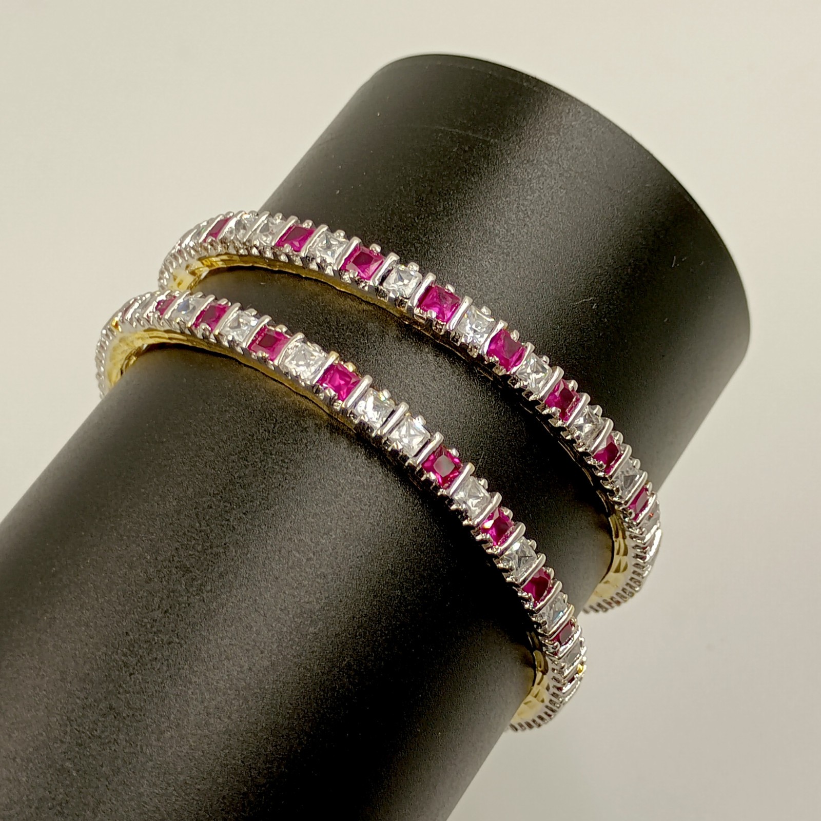 South Indian Style Ruby CZ Bangle Set 22K Gold Plated Traditional Bridal Jewelry