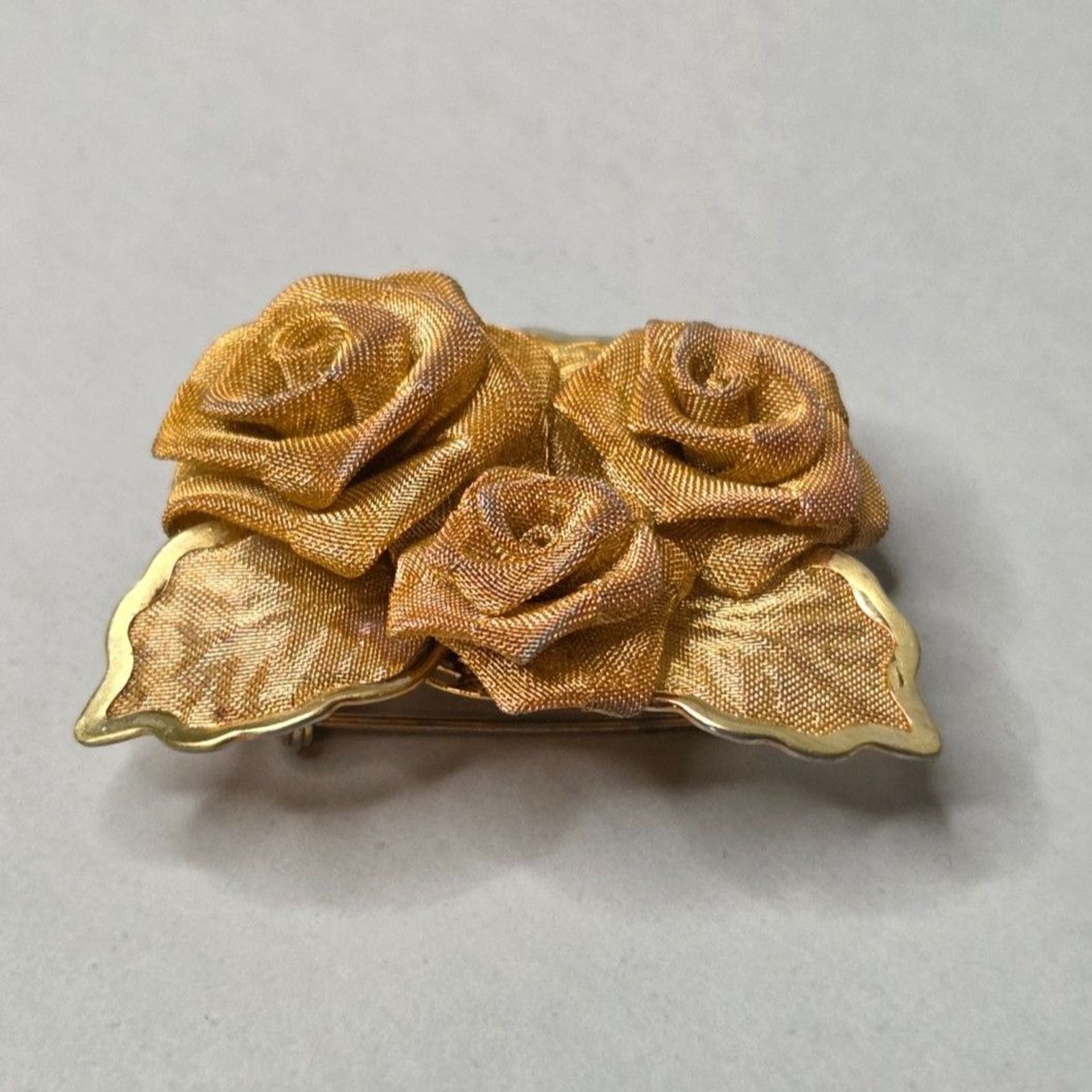 Vintage Mesh Tripe Rose Brooch