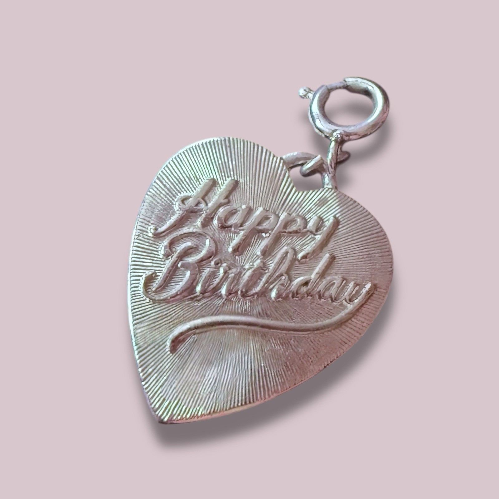 Heart Charm Pendant Silver Tone Happy Birthday Engraved Vintage