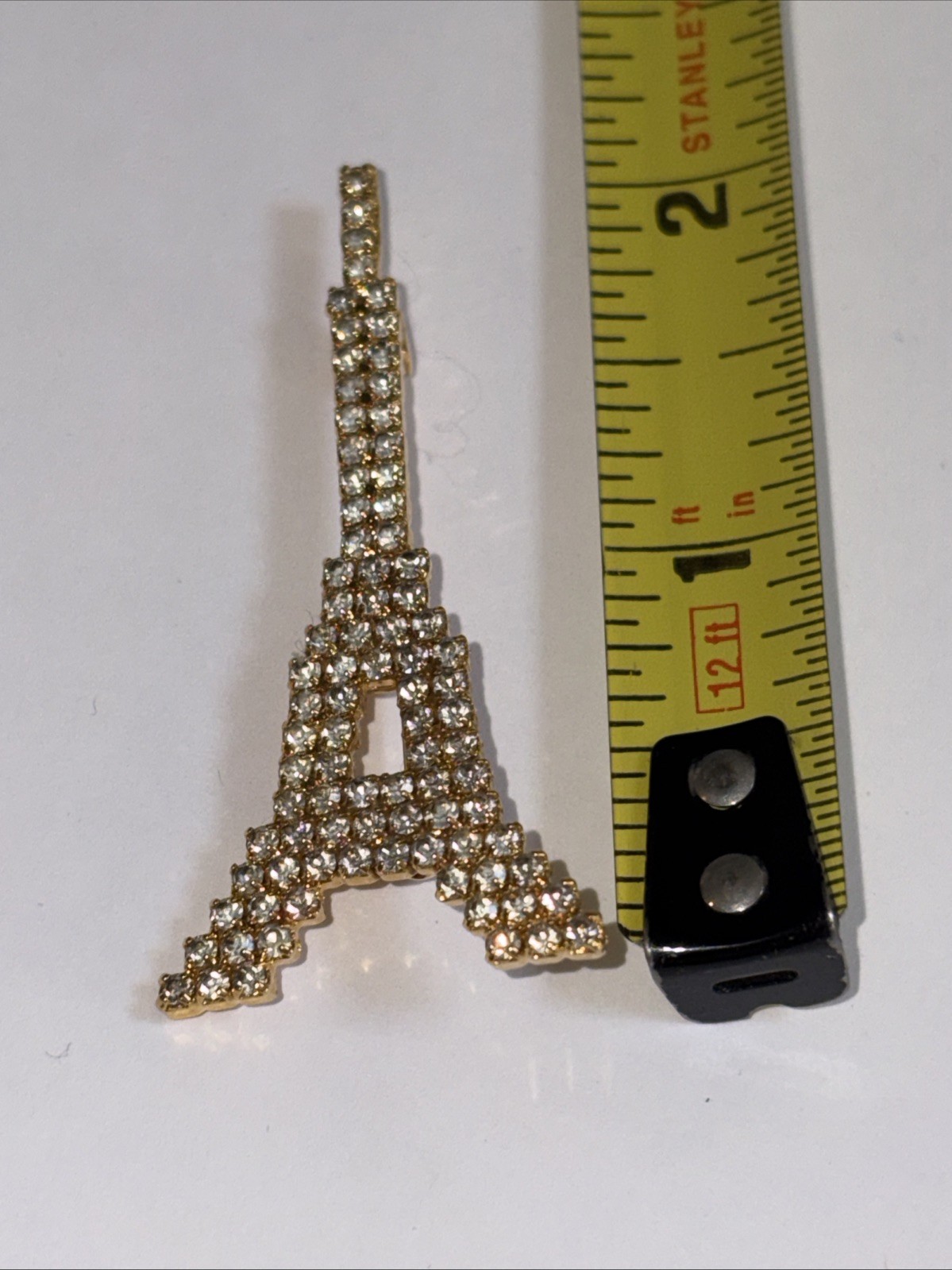 Dorothy Bauer Pin Eiffel Tower Austrian Crystals Gold-tone Metal 2 1/4 Inches