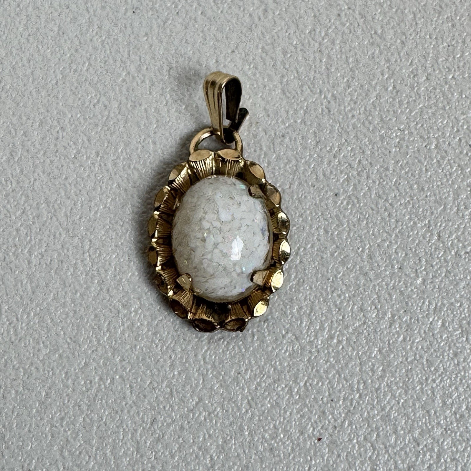Vintage Gold-Filled Pendant w/Opalescent Glass Cabochon Mid-Century Opalite