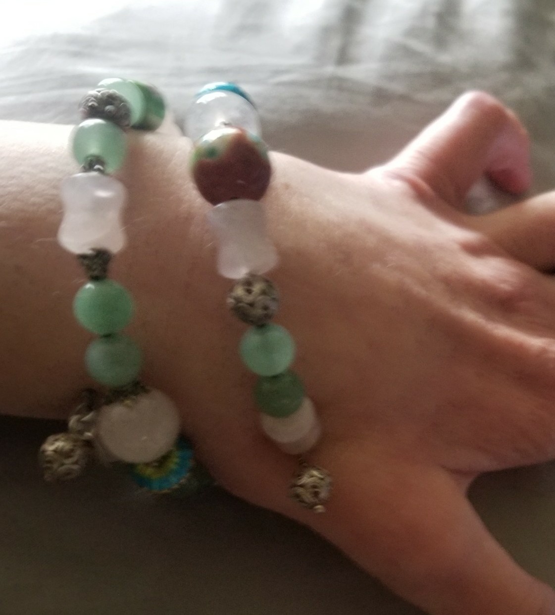 vintage wrap bracelet sterling silver green and lavender jadeite cloisonne beads