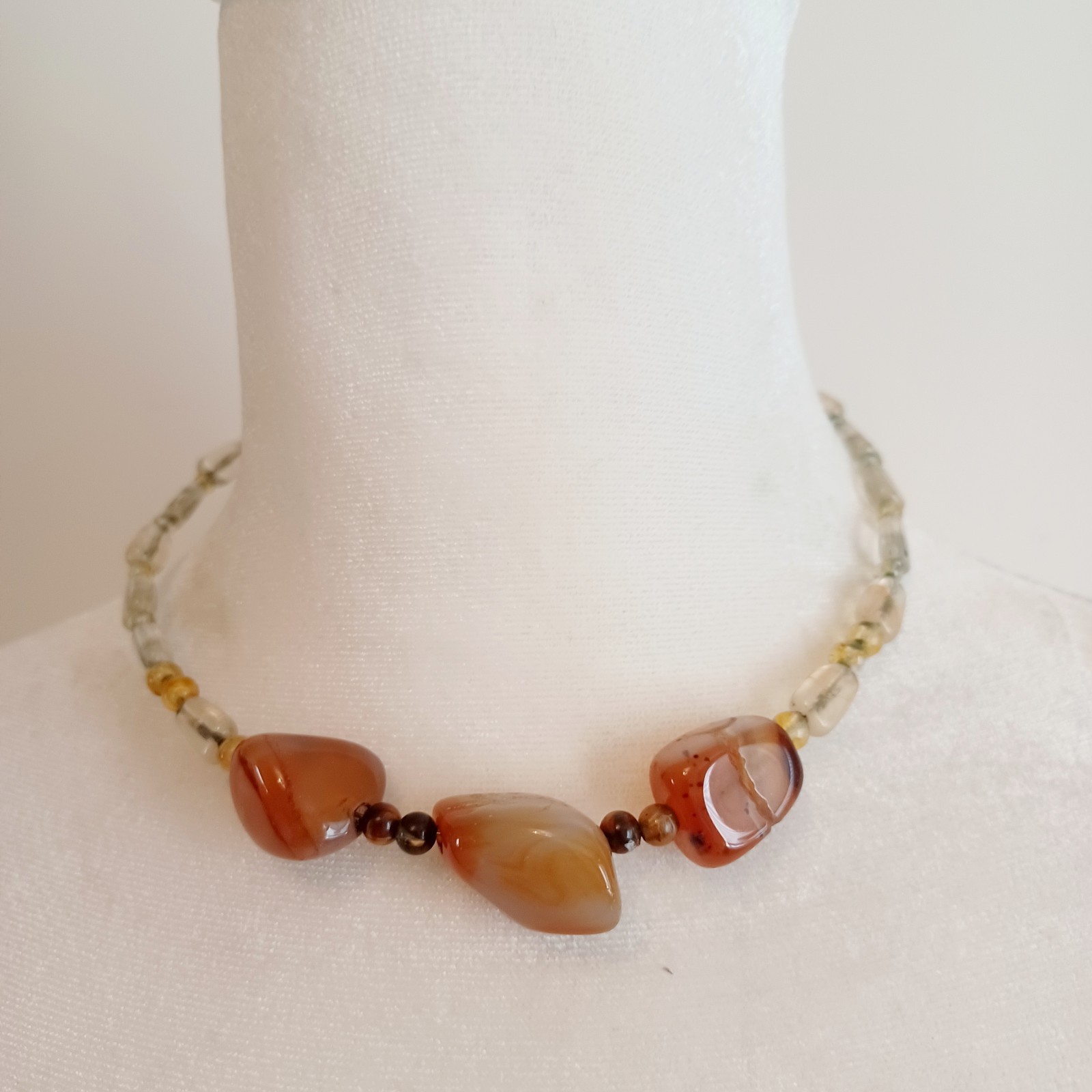 Vintage Handmade Polished Agate Gemstone Beaded Wire Boho Choker Necklace