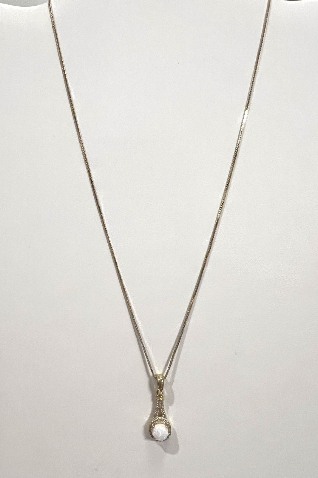 AGI Vtg Opal Necklace Pave CZ 925 Vermeil Sterling Gold 18” Box Chain Ex Cond