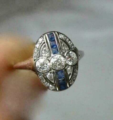 Art Deco Style Lab Created Diamond Engagement Wedding 14K White Gold Finish Ring