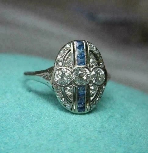 Art Deco Style Lab Created Diamond Engagement Wedding 14K White Gold Finish Ring