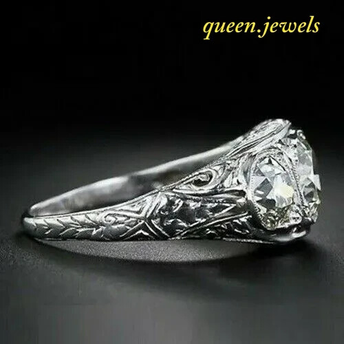 Lab Created 2.95CT Round Cut 3-Stone Vintage Engagement Ring 14K White Gold Over
