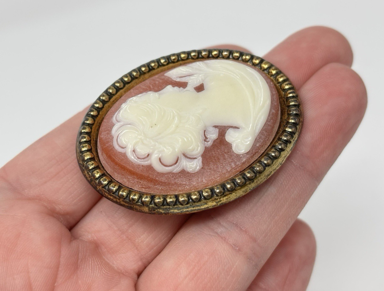 Vintage 60’s Large Faux Cameo Pin Brooch or Pendant 2″ Estee Lauder?