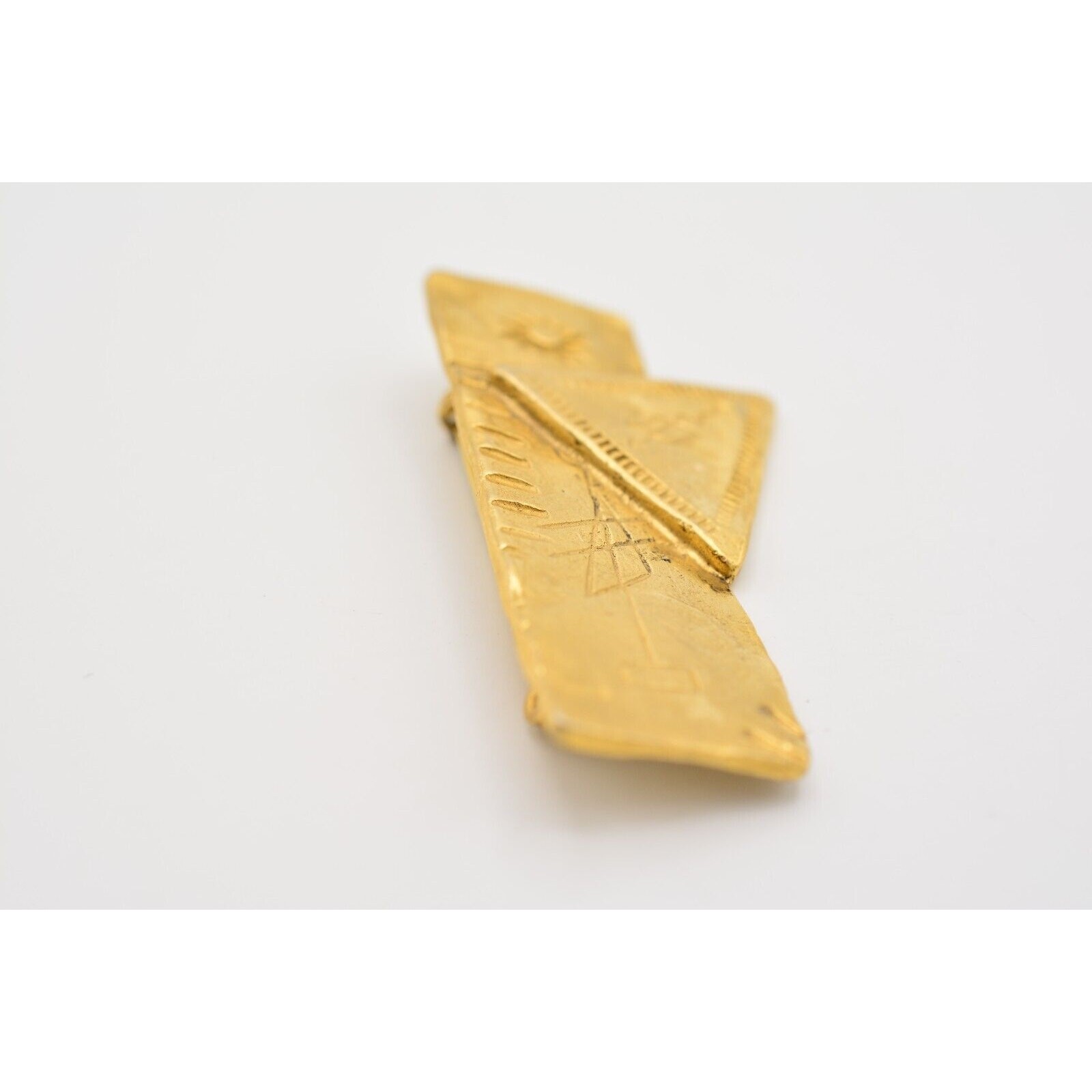 Vintage Hierograph Pin Brooch Brushed Gold Sacred Writing Reading 1980s BinAJ