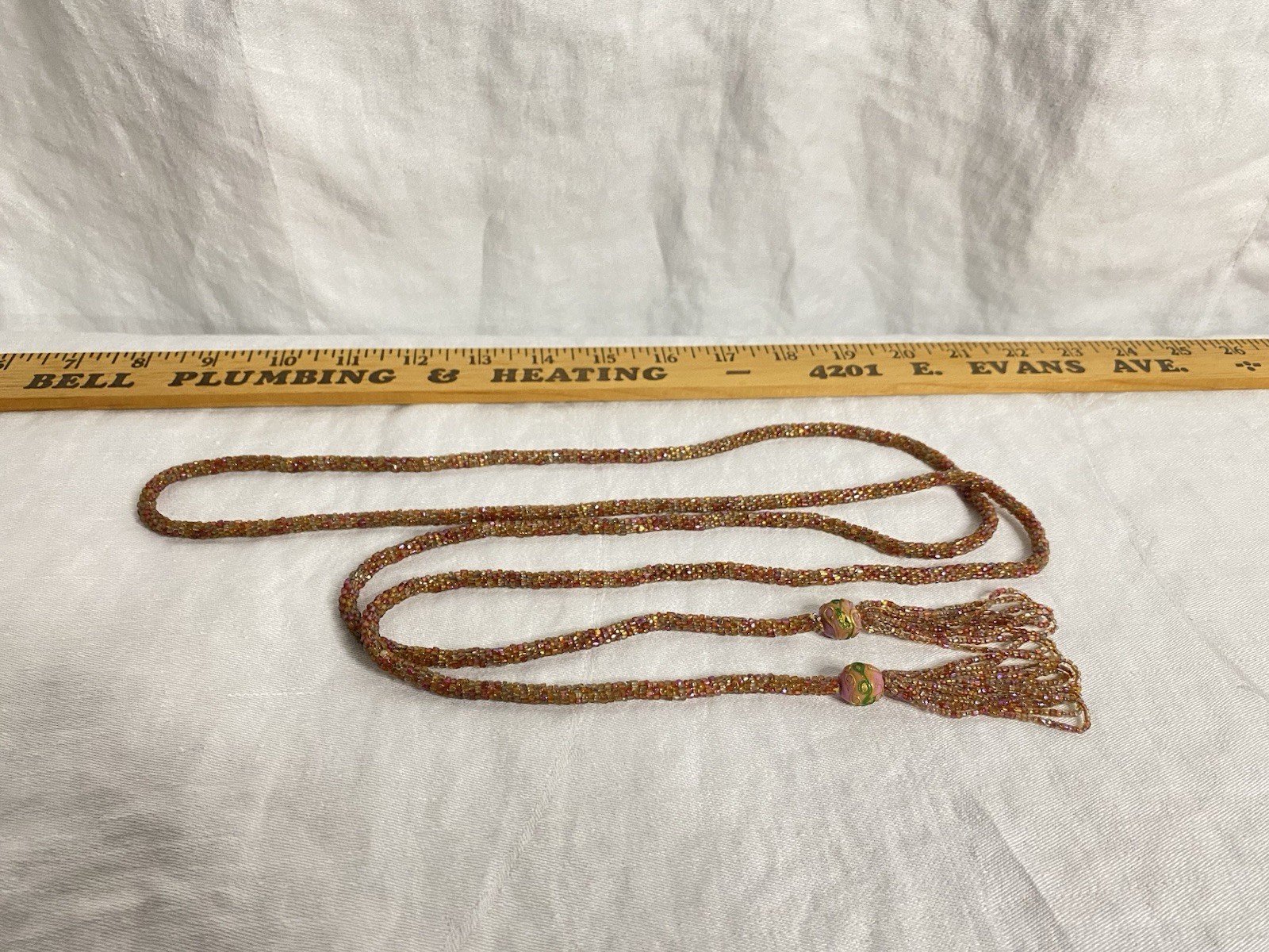 Vintage 1920’s Art Deco Pink Seed Beaded Sautoir Lariat Flapper Necklace