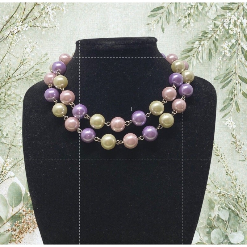 Vintage Pastel Faux Pearl Double Strand Necklace Pink Purple Romantic