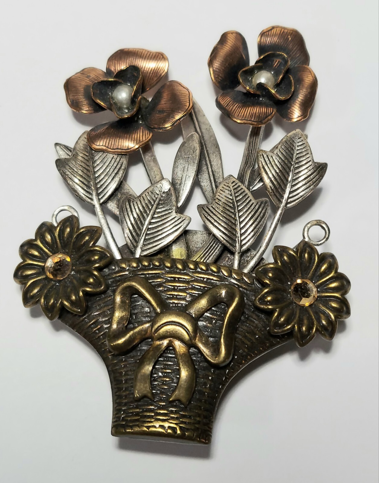 Basket Of Flowers Boquet Mixed Metal Brooch Pin 2.5″