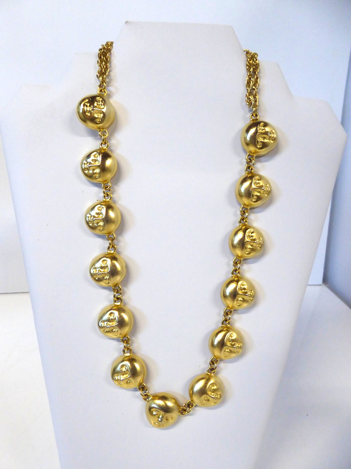Vintage Unknown Designer Moon Face Gold Tone Necklace