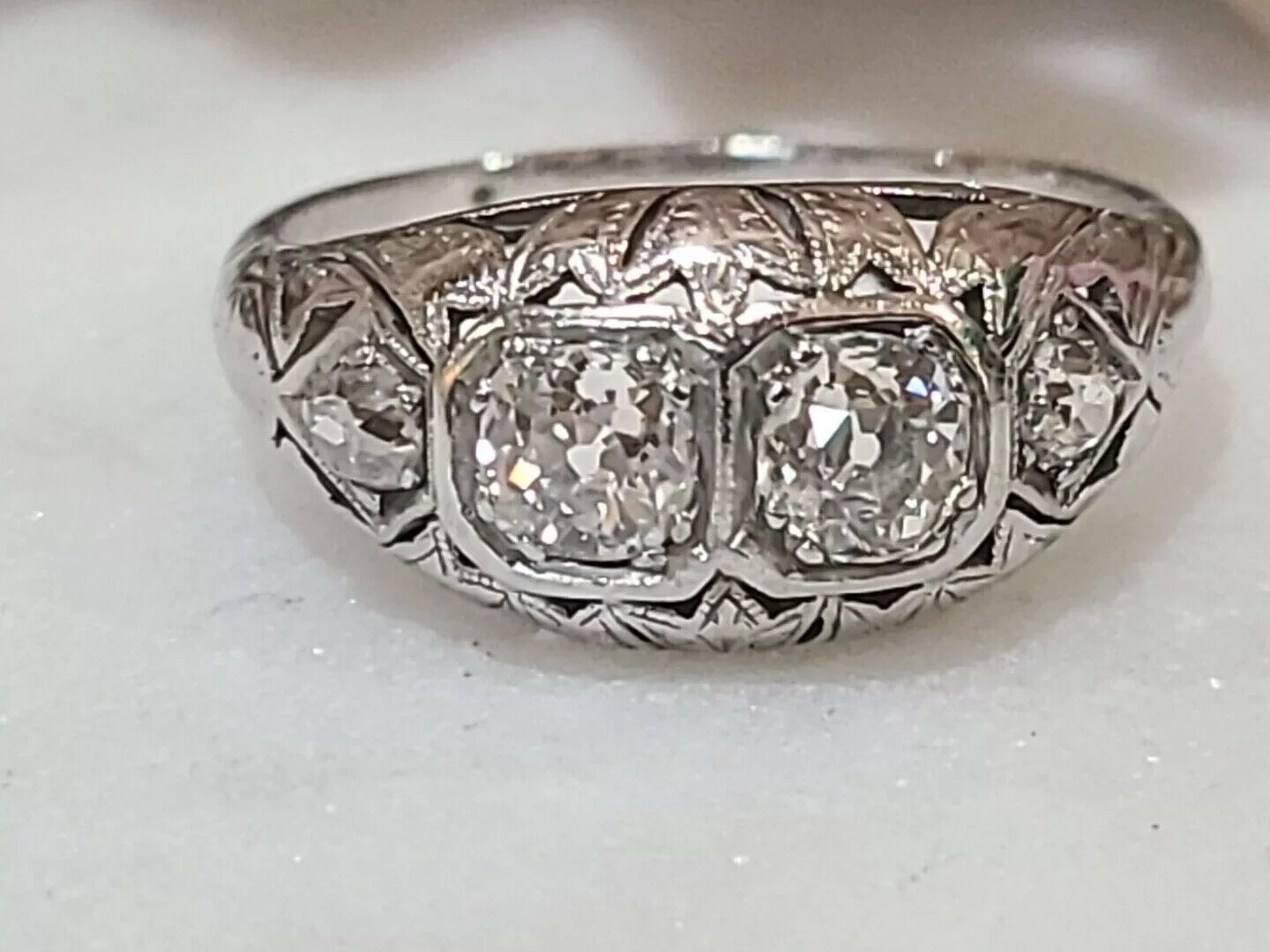 Art Deco Round Lab Created Diamond 14K White Gold FN Filigree Engagement Ring