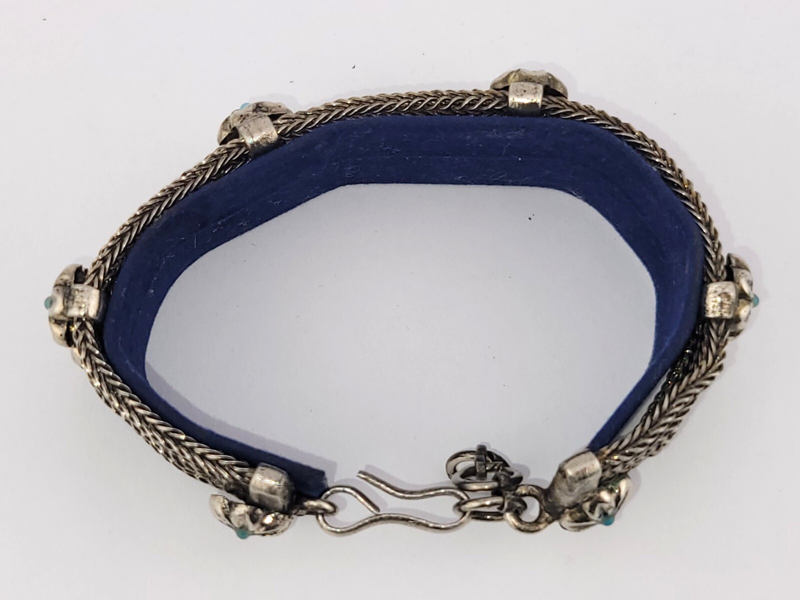 Vintage 7 Strand Snake Chain Turquoise Glass Flower Southwestern Bracelet 7-8.5″