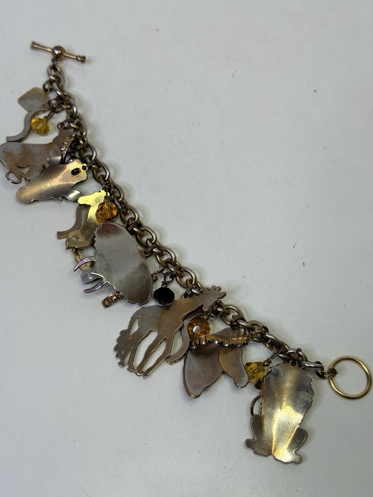 Lunch at the Ritz Signed Charm Bracelet Enamel Zoo Animals Toggle & Loop READ