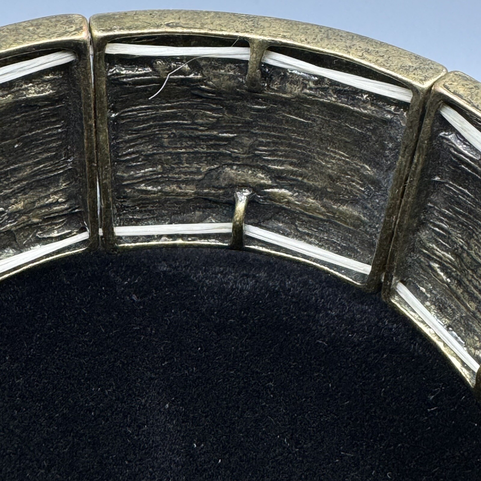 Resin Over Shell Inlay In Brass Colored Panels Stretch Bracelet Size 7 1/2”