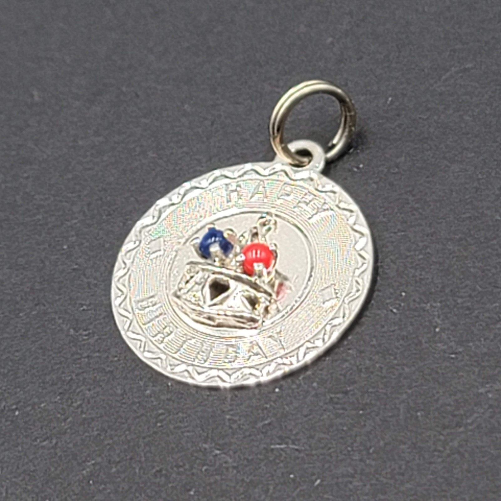 Vintage 3D Happy Birthday Cake Enamel CREA Sterling Silver Charm Pendant 7/8″
