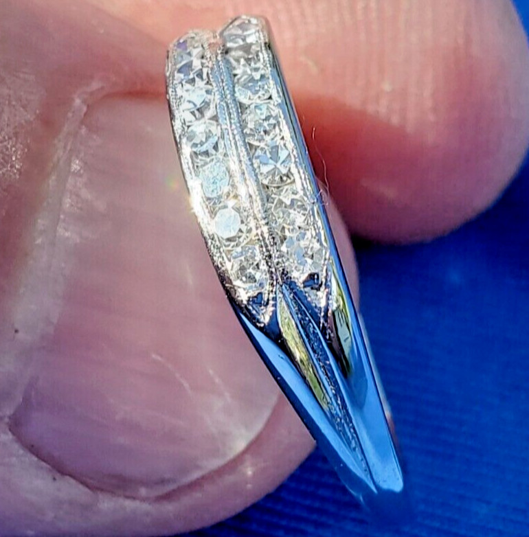 Original EARTH MINED DIAMOND Band Double Row Antique PLATINUM Anniversary Ring 7