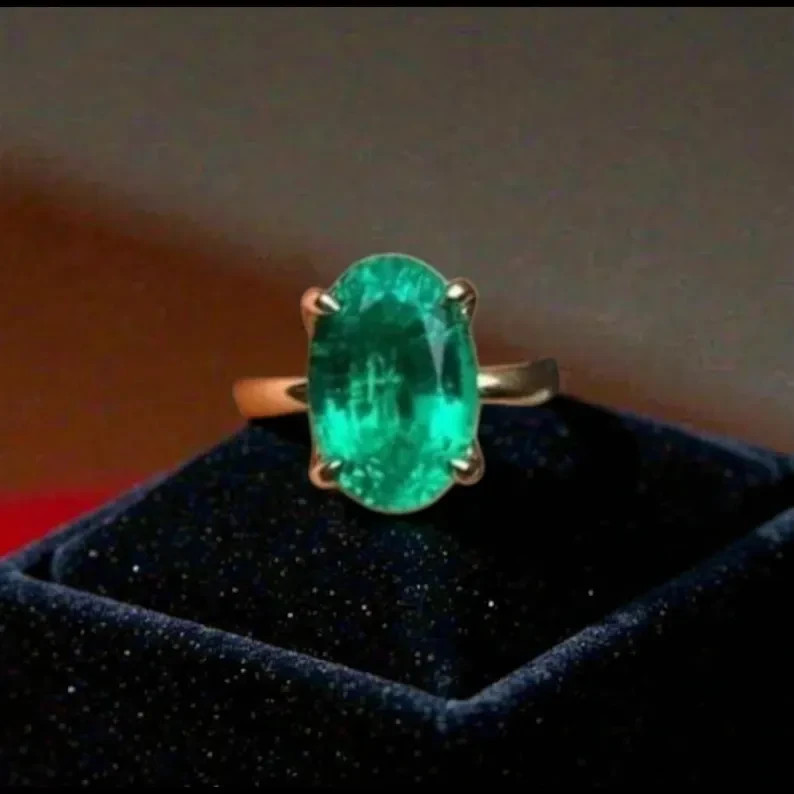 Art Deco Antique 3.90 Ct Natural Emerald Vintage Wedding Ring 14K Yellow Gold FN