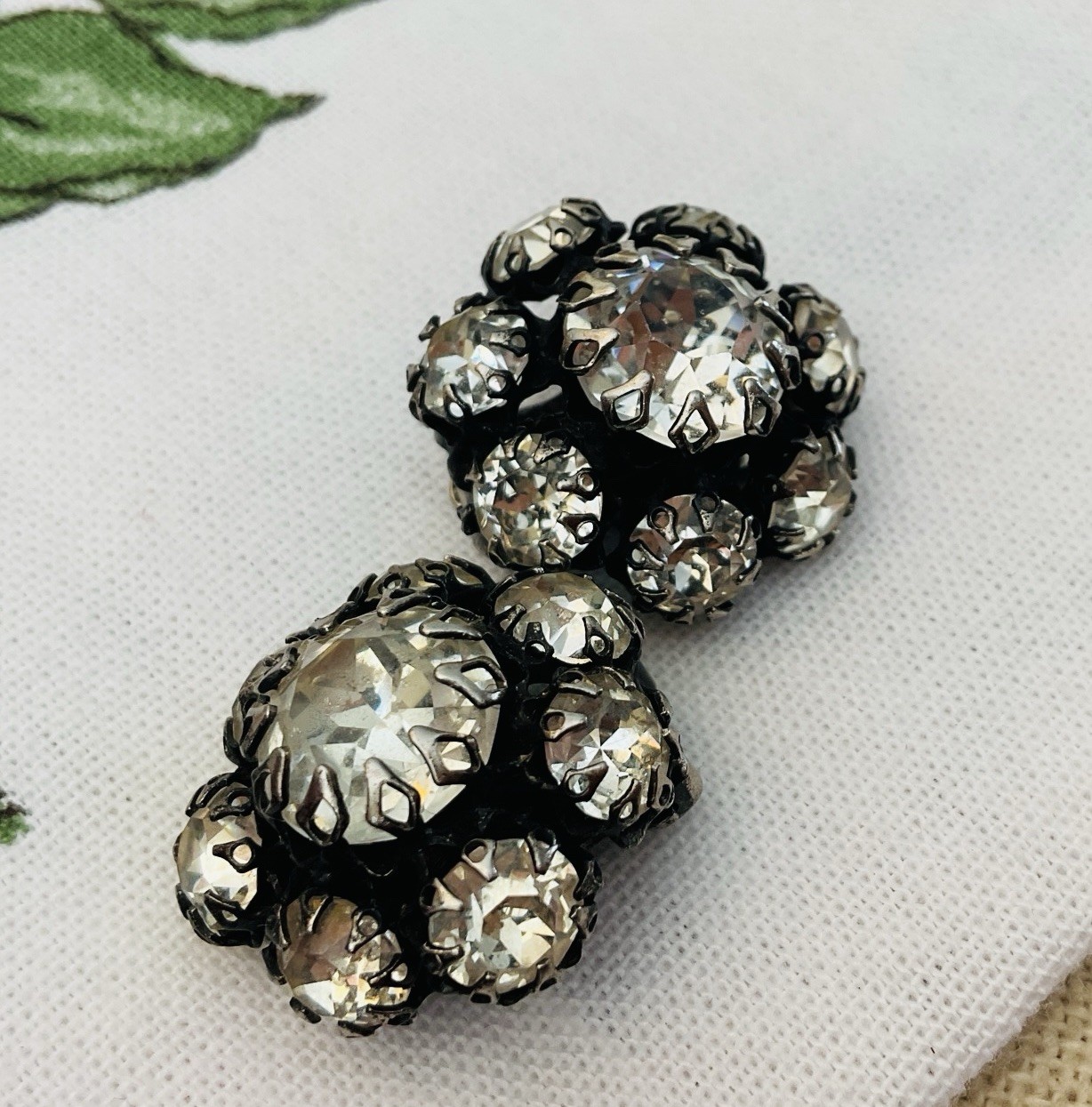 Designer Kramer New York Clear Glamor Rhinestone Japanned Earrings-Signed 1”