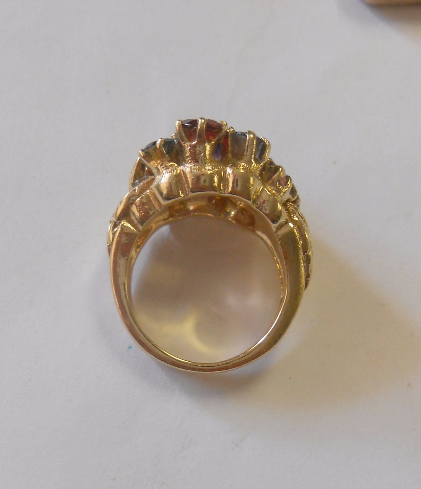 Fruit Salad 14K Gold Multi Stone Ring Diamond Sapphire Topaz Garnet Amethyst