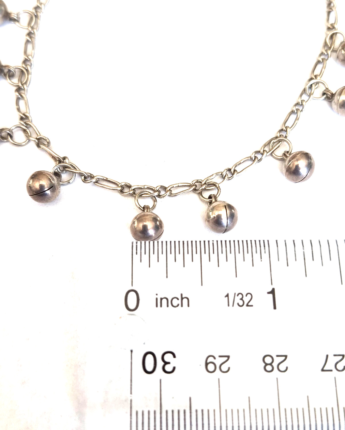 Vintage Sterling Silver Multiple Ball Dangle Pendants Anklet w/Heart Charm