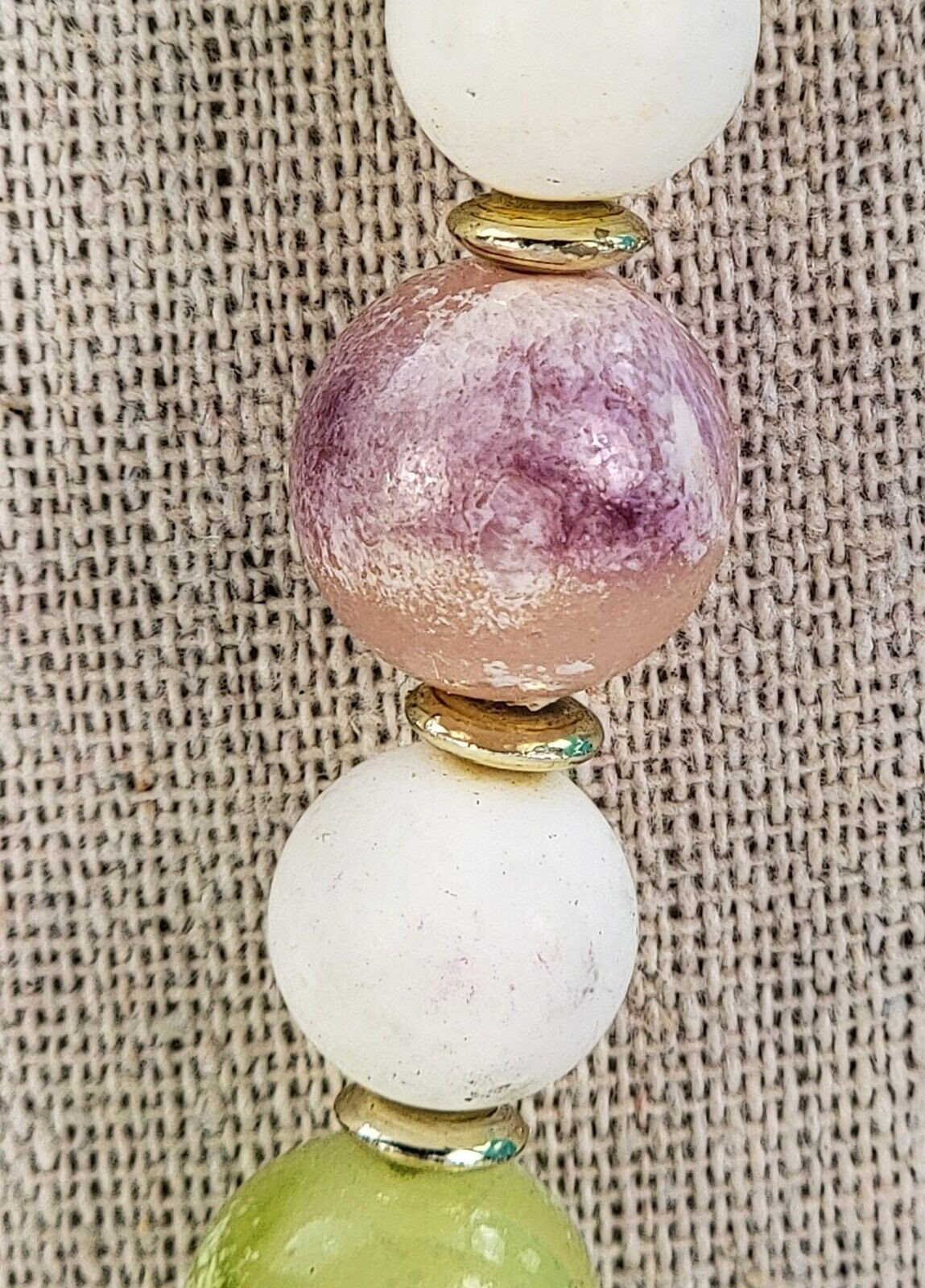 Vintage Gold Tone Multicolor Pastel Faux-Gem Round Lucite Bead Necklace 25 in
