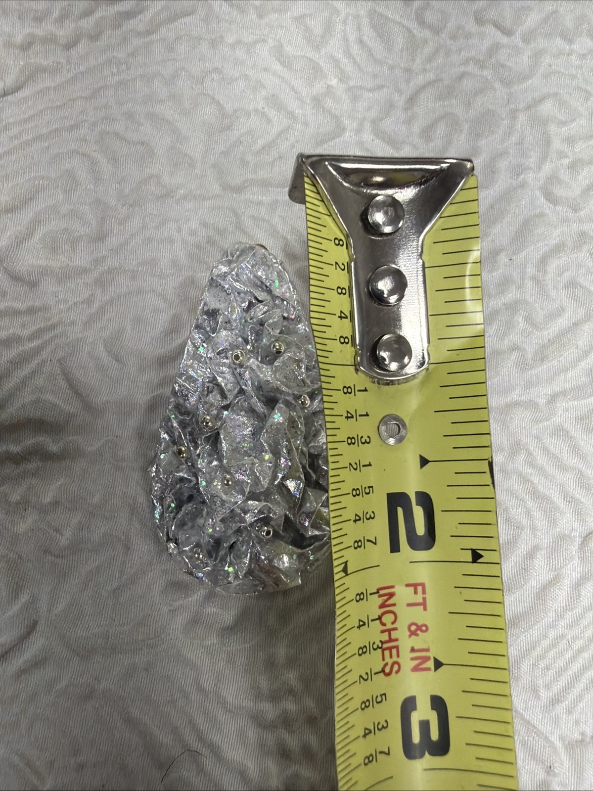 Vintage Artisan Crinkled Metallic Surface Elongated Teardrop Clip on 2”Earrings