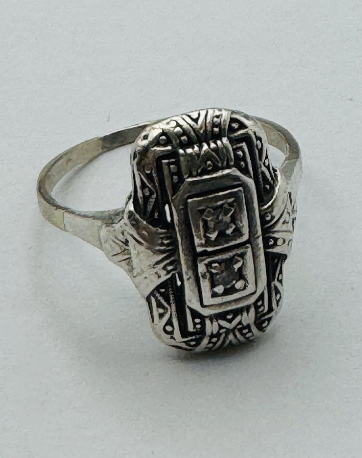 Antique 14k Gold & Sterling Silver Rose Cut Diamond Ring, Size 6