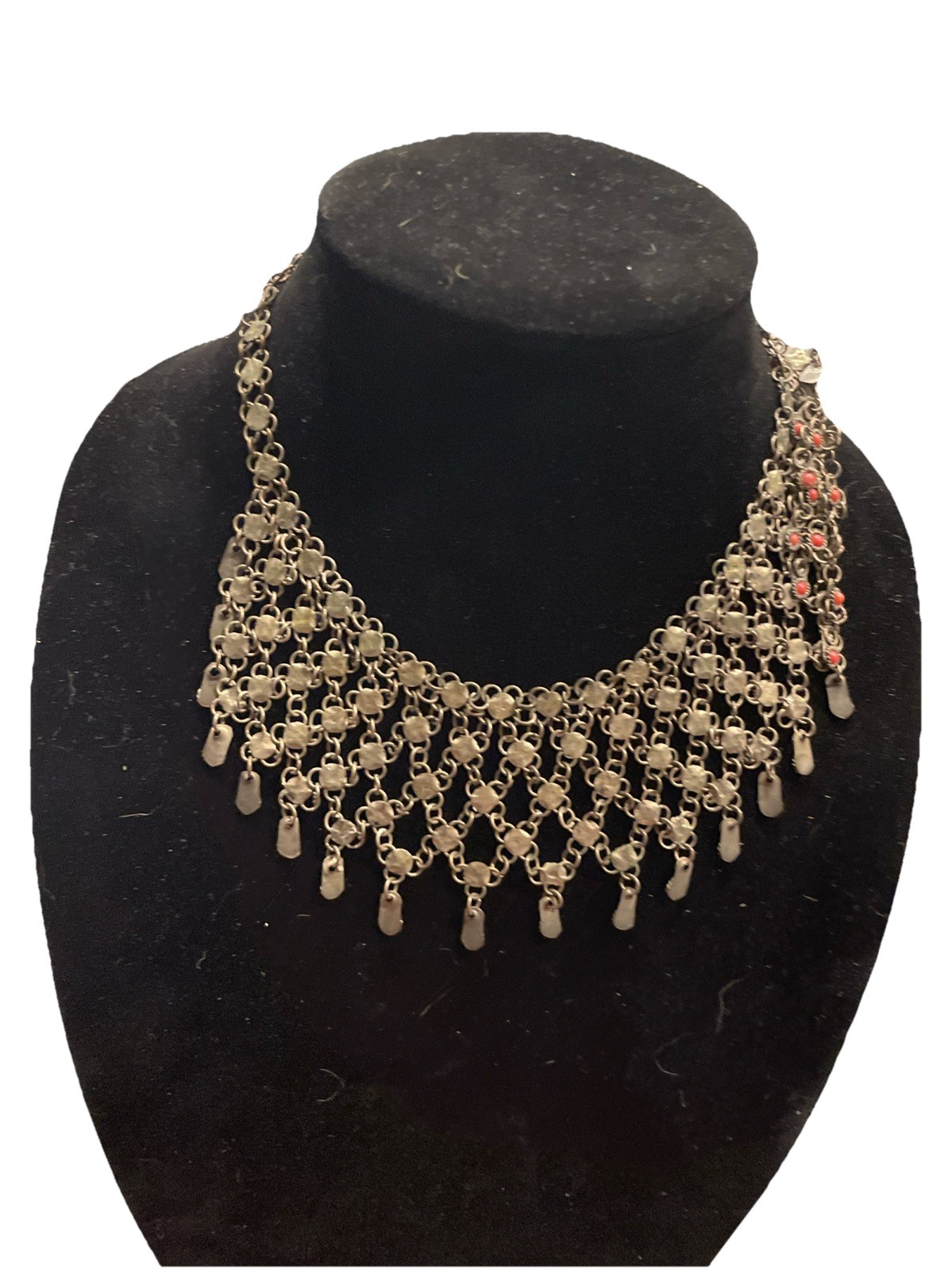 Vintage Chain Link Beaded Collar Necklace 16” With Clasp