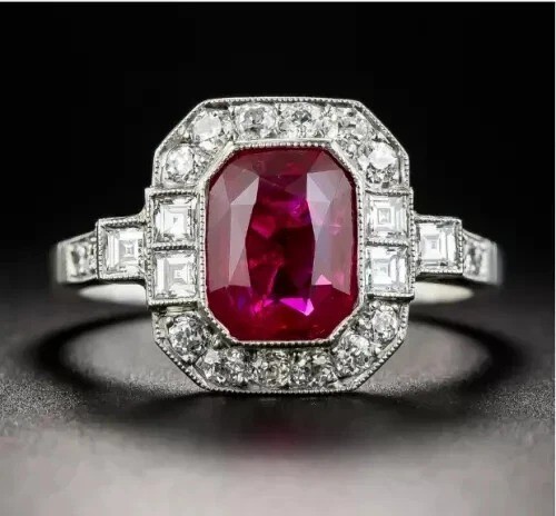 2.75Ct Art Deco Style Lab Created Ruby Halo Engagement Wedding 925 Silver Ring