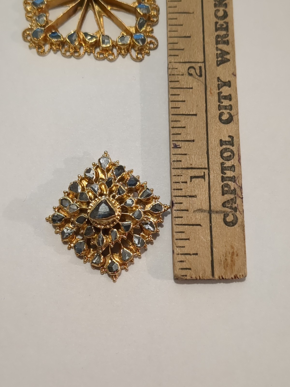 Antique 16K Gold Filigree Raw Black Diamond Piece Pendant or Brooch 10.9 grams