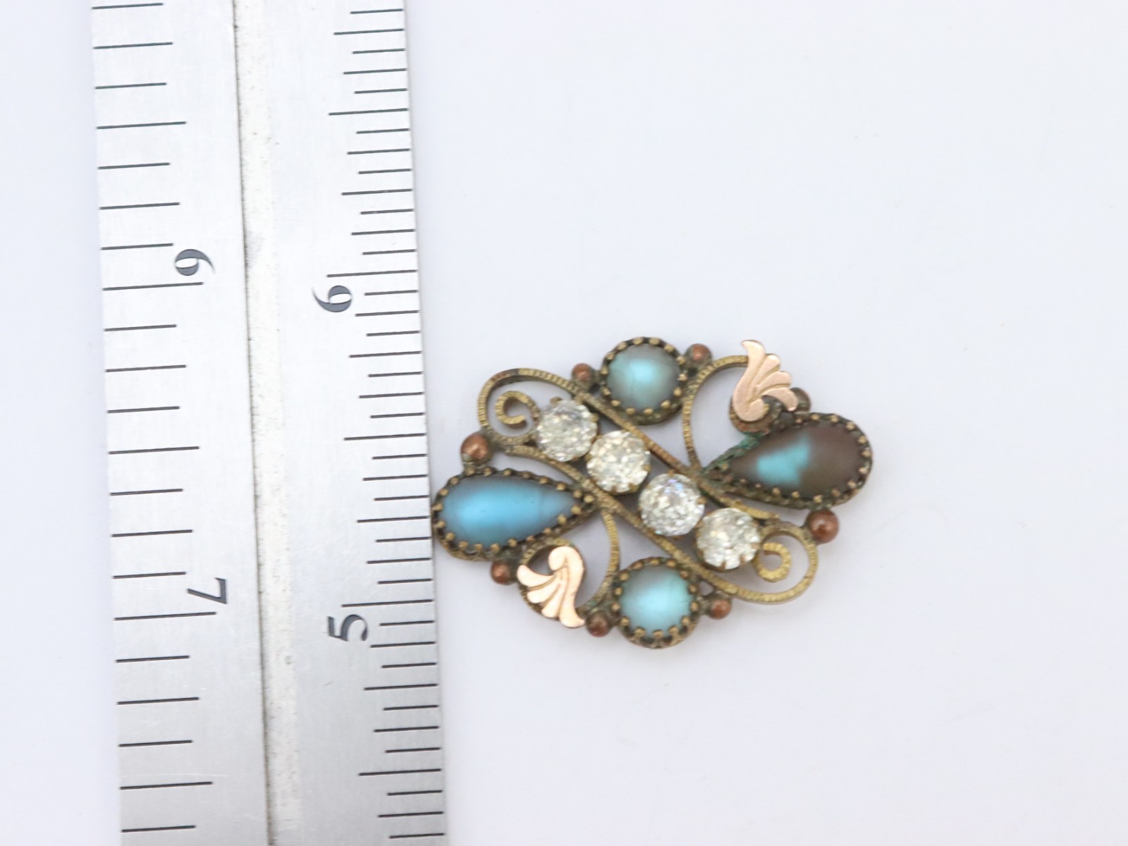 Vintage Antique Gold Filled Sapphiret Crystal Rhinestone Pendant 4 Necklace