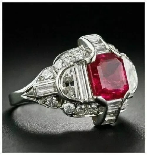 Stunning Art Deco Style Emerald Cut Lab Created Diamond 925 Silver Birthday Ring