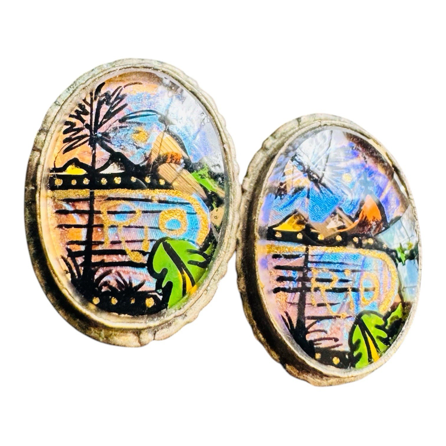 Vintage Alfano Brazil Butterfly Wing Jewelry Set Estate Find