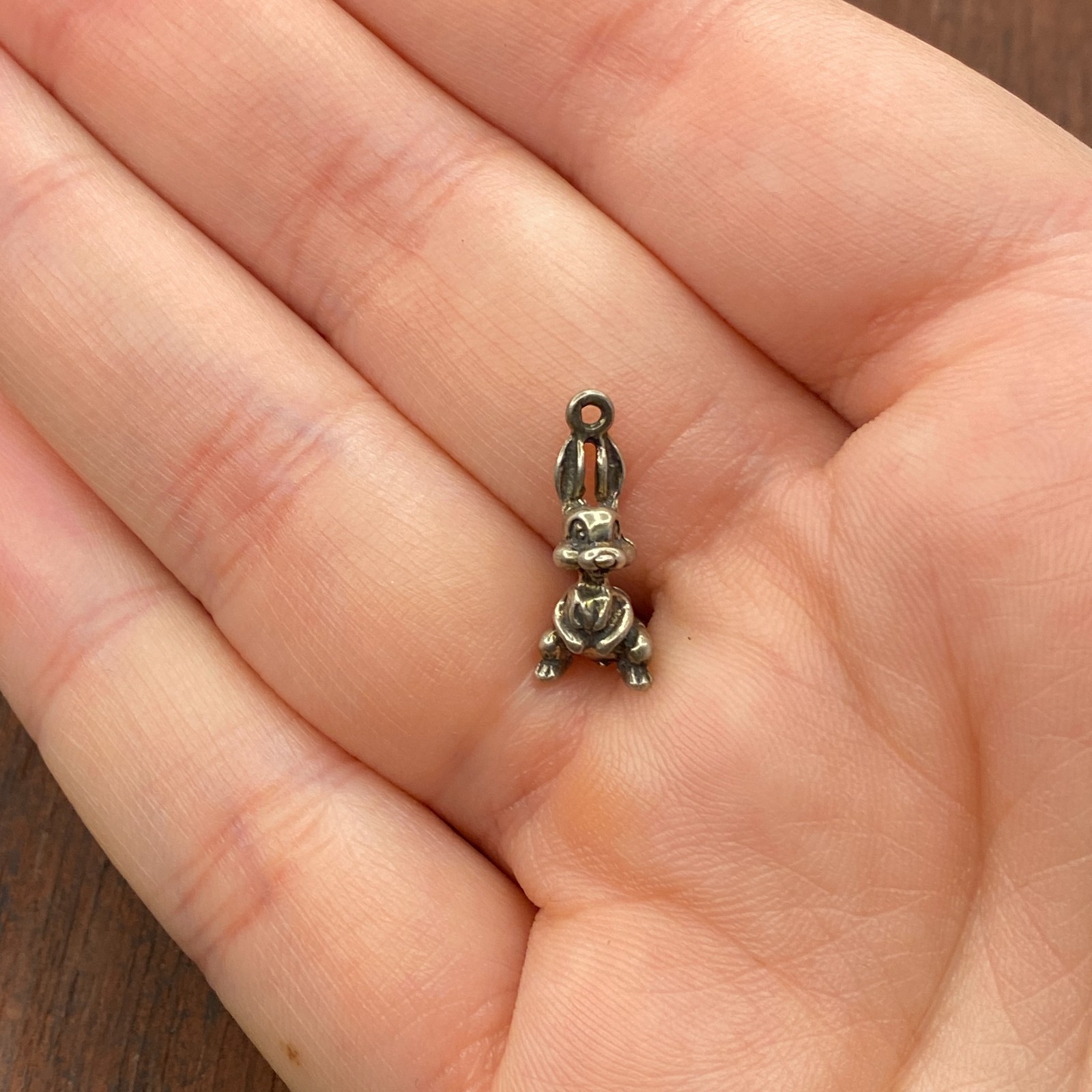 Vintage 925 Sterling Silver Bunny Rabbit Tiny Petite Pendant Bracelet Charm