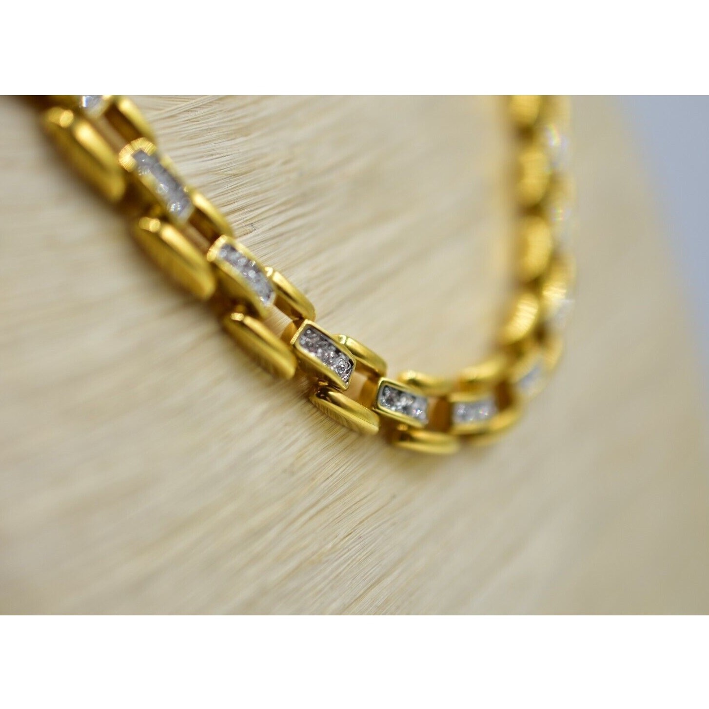 Vintage Crystal Linked Chain Collar Necklace Square Rhinestone 19.5″ 1980s Bin5