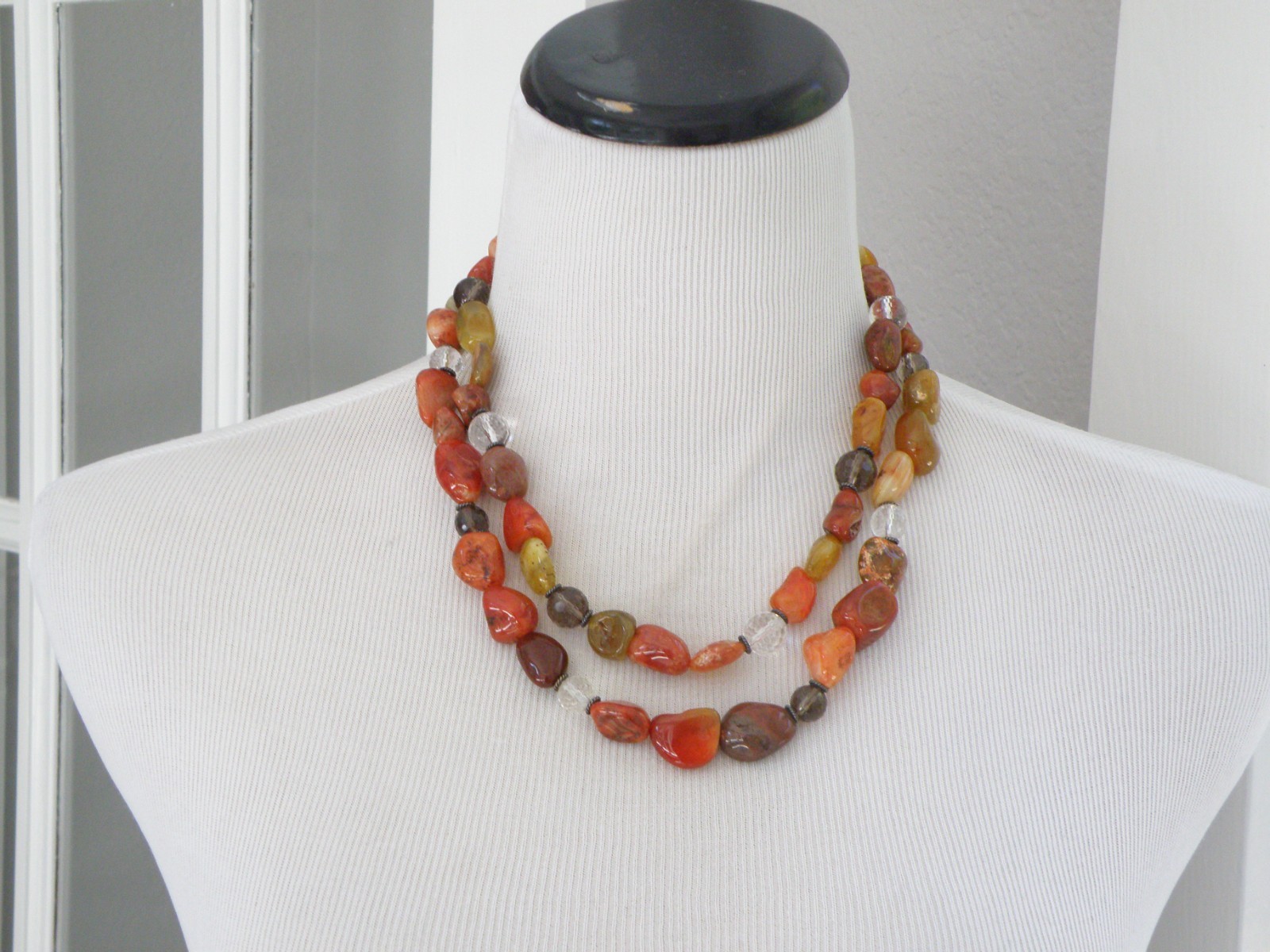 Vintage Natural Carnelian Multi Stone Bold Sterling Silver Necklace