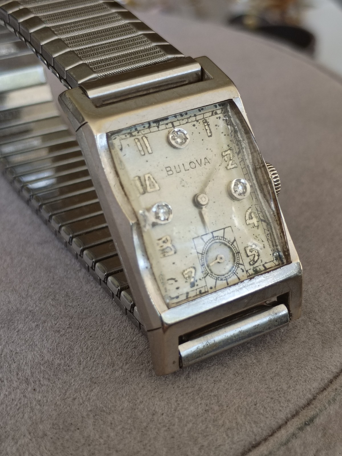 💥 Art Deco Vintage Bulova 14K Gold Wristwatch With Diamond Dial 💥Working 💥
