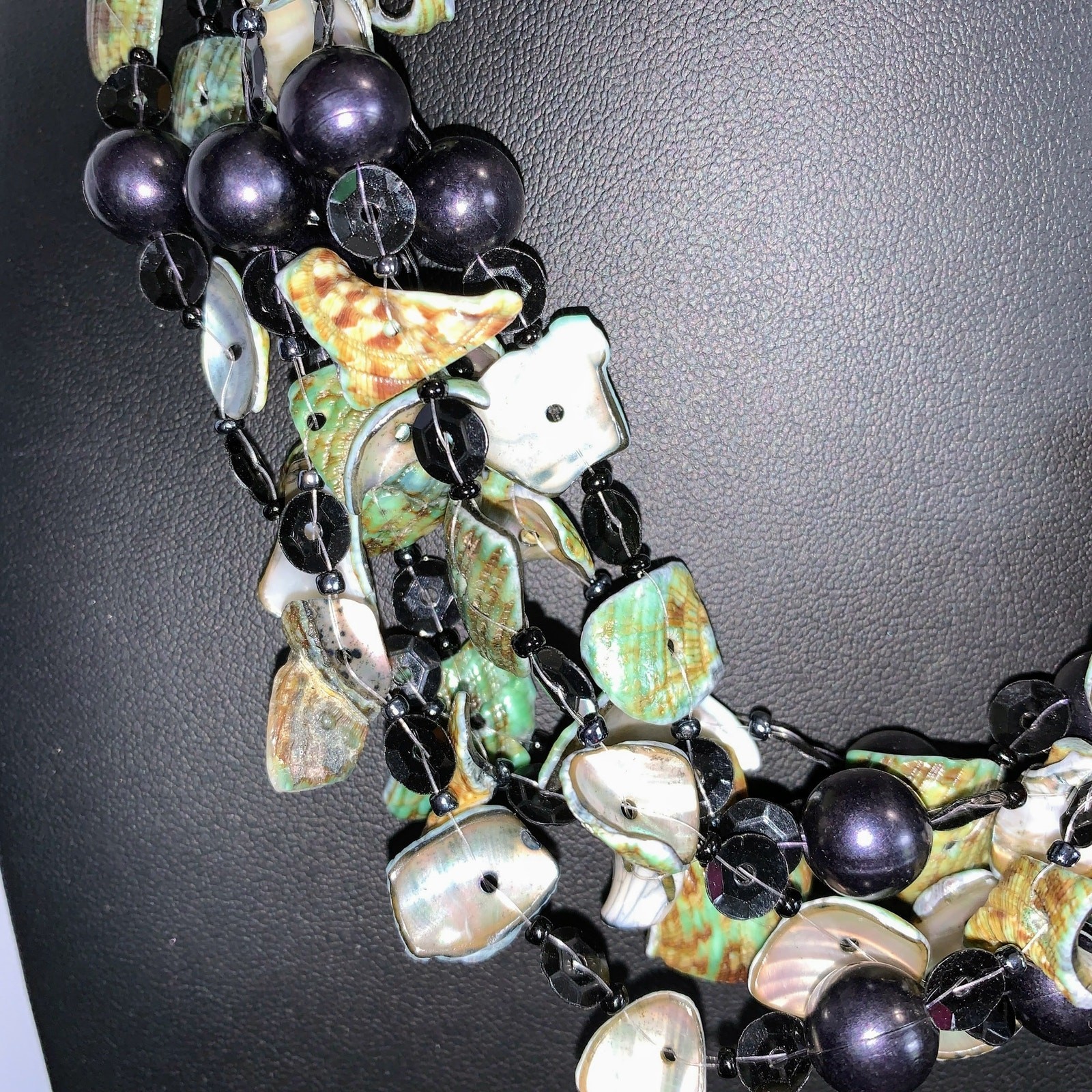 Vintage Green Shell Multi-Strand Statement Necklace – Midnight Tide