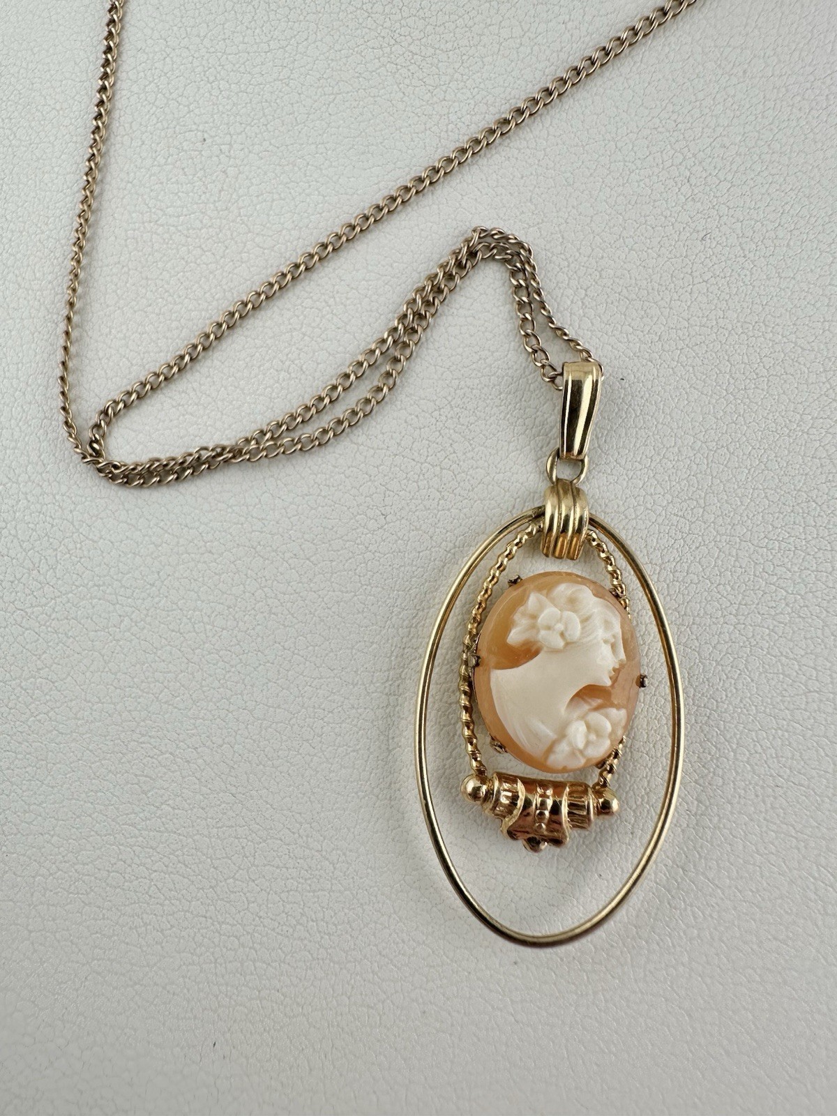 Antique Old VTG 12k Gold Filled Van Dell Cameo Pendant Necklace 20” Signed Read