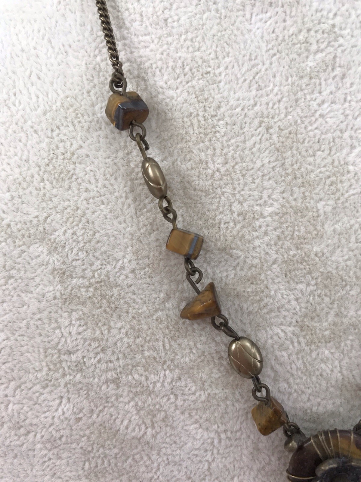 Vintage Nina Ricci Brass Tiger’s Eye Flower Pendant Necklace AVON RARE