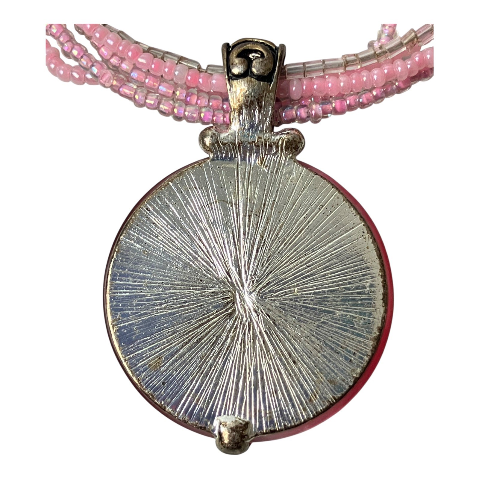1980s VINTAGE JEWELRY Pink Moonstone Lucite Pendant Layer Bead Collar Necklace