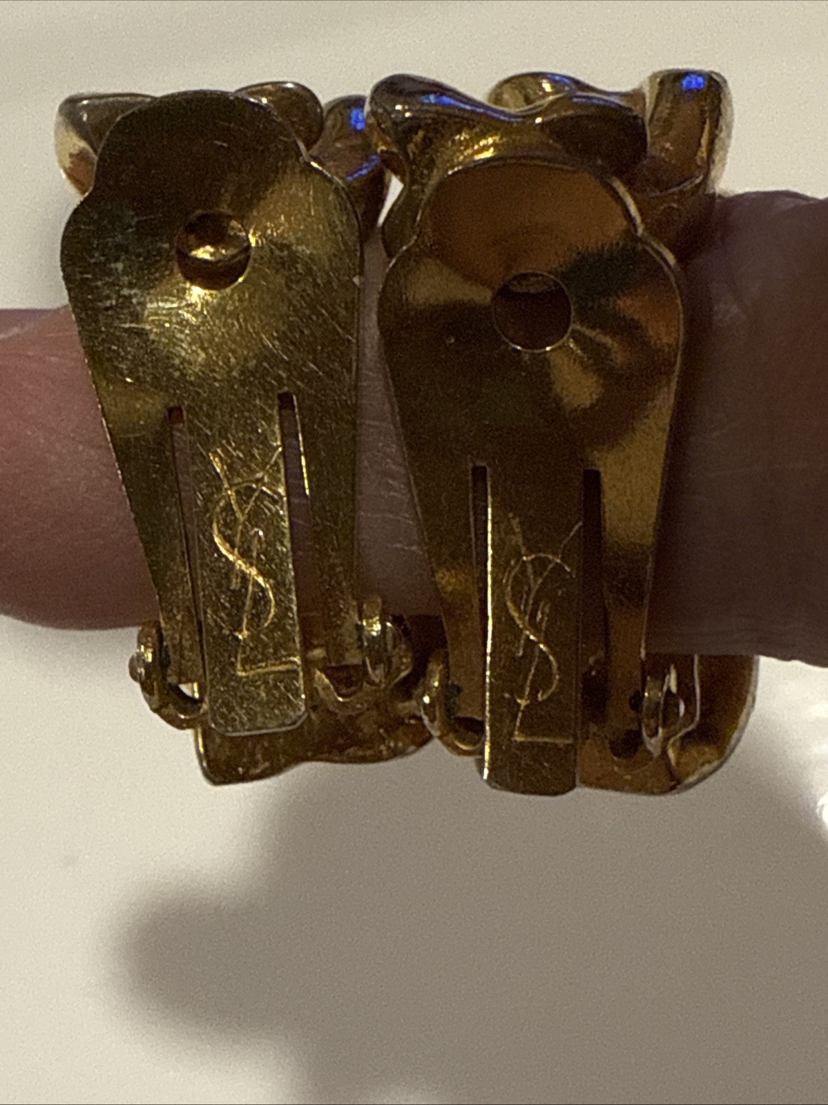 Vintage Signed YSL Yves Saint Laurent Gold Tone Clip On Earrings