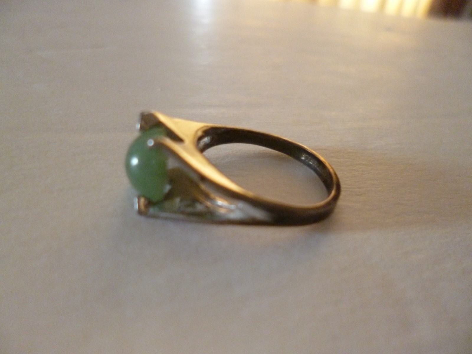 Vintage Sterling Ring With Jade Stone Size 4.25-4.5