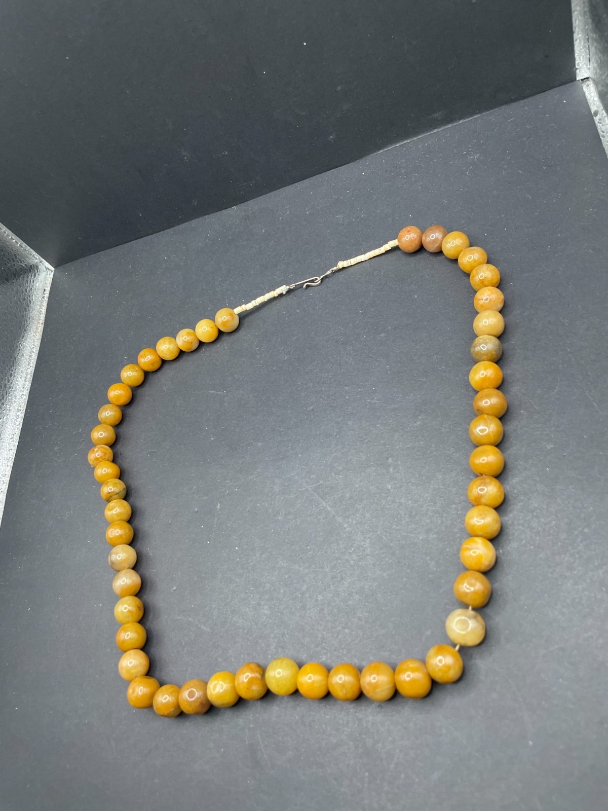Vintage Butterscotch Yellow Jade Round Beaded Necklace S-Clasp