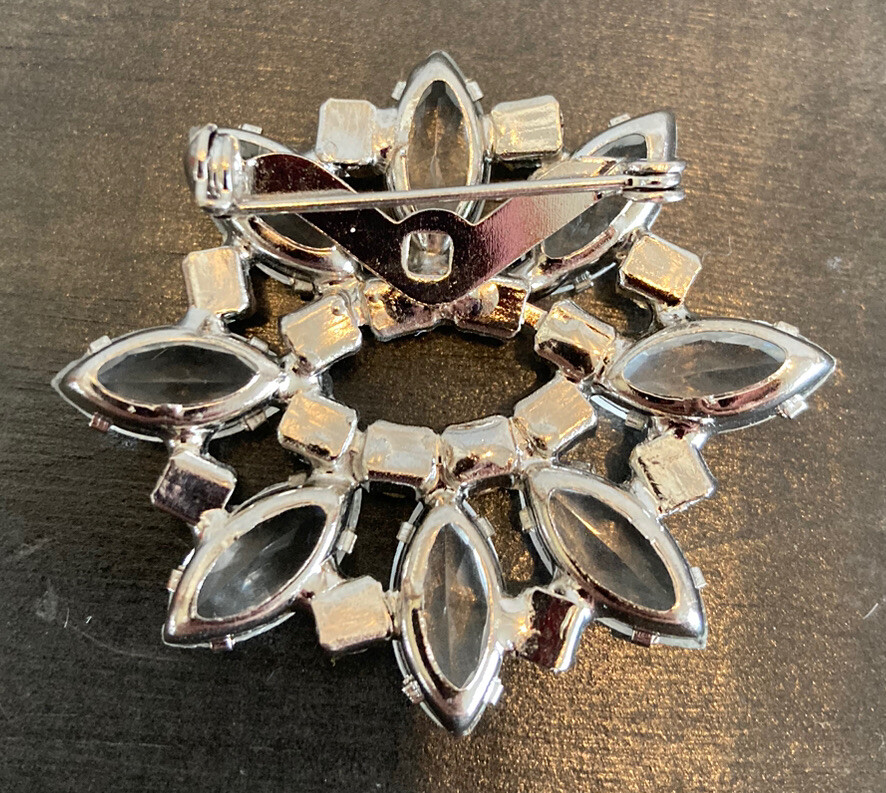 Stunning Clear Open Back Rhinestone Brooch Vintage 1 7/8 Inches x 1 3/4 Inches