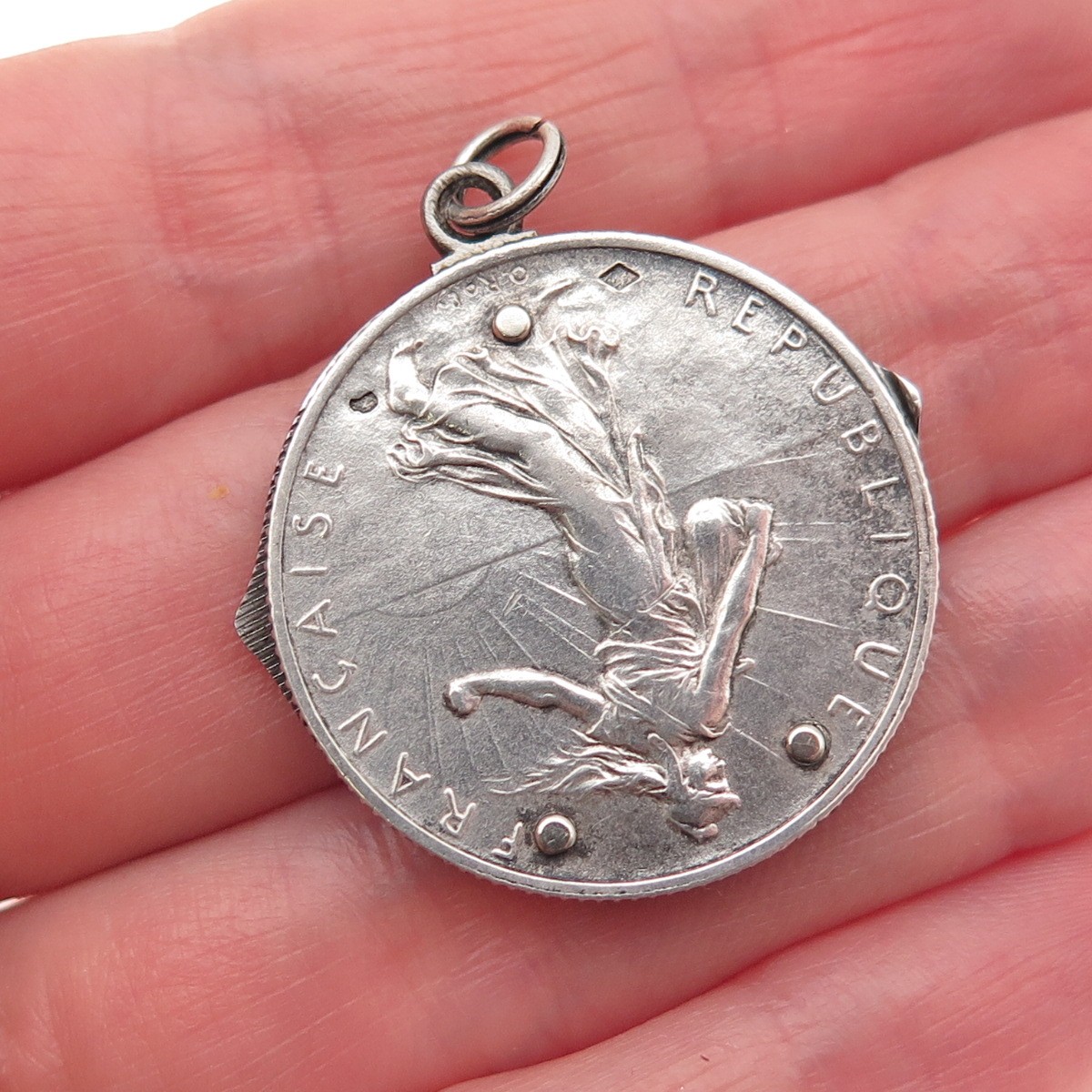 Eloi Pernet 835 Silver Antique 1918 France 2 Francs Coin Pocket Knife Pendant