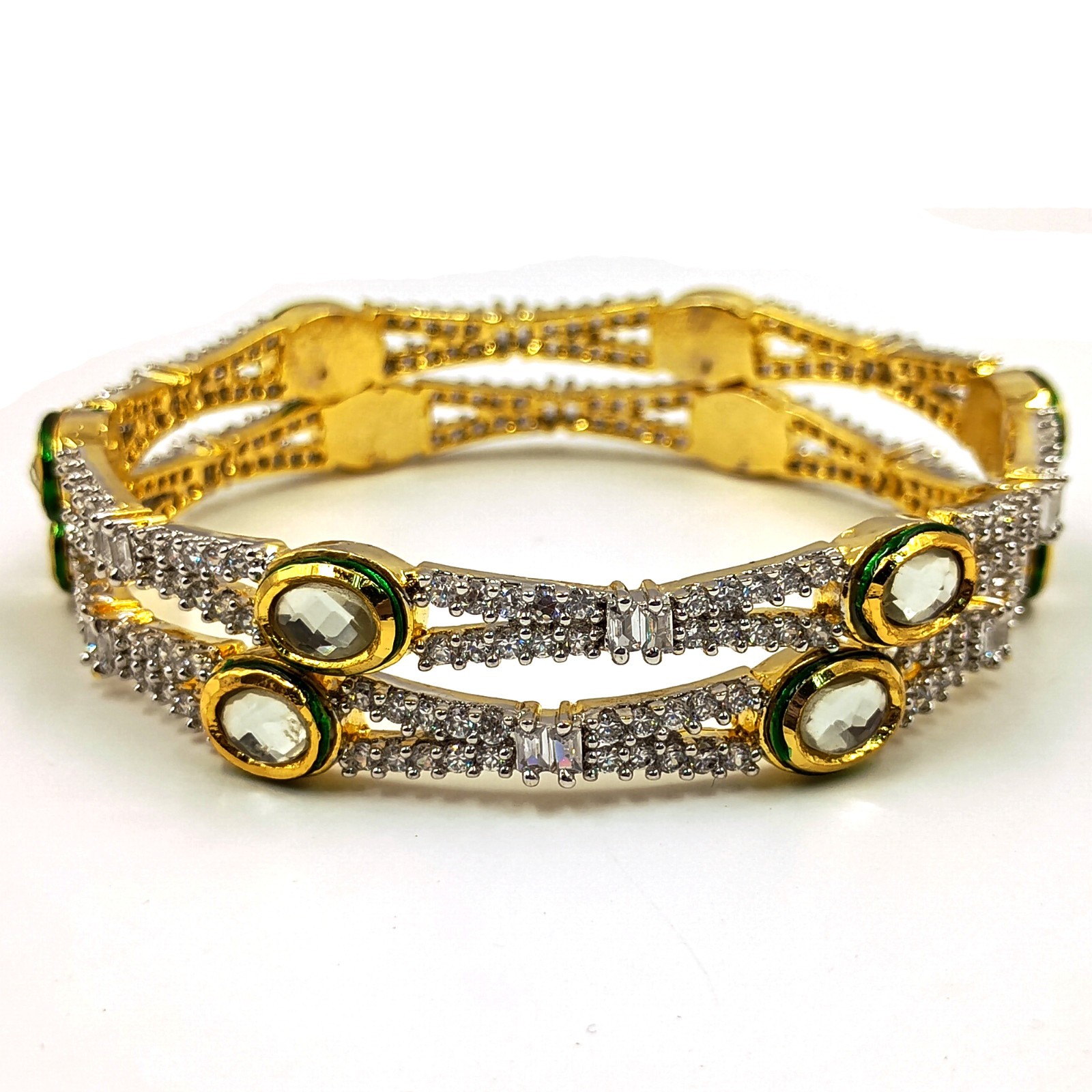 Bridal Wedding Kundan Meenakari Bangles 22k Gold Plated CZ South Indian Jewelry